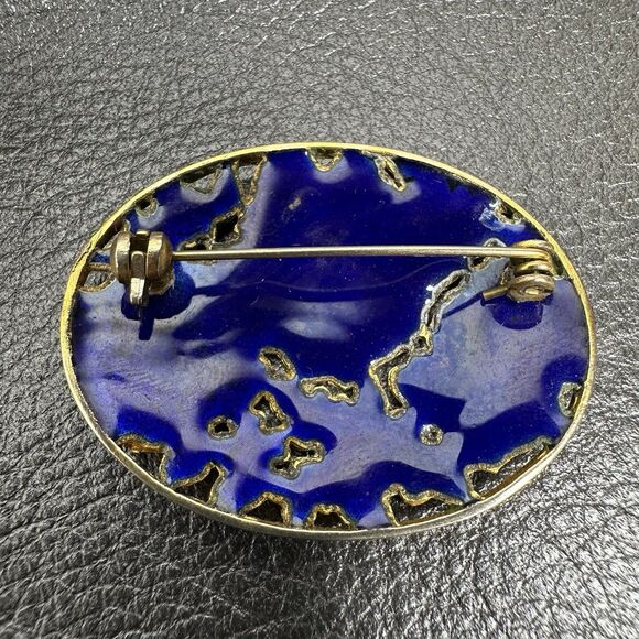 Vintage Peonies Enamel Cloisonne Statement Brooch Openwork Floral Gold Tone Oval - Picture 2 of 12